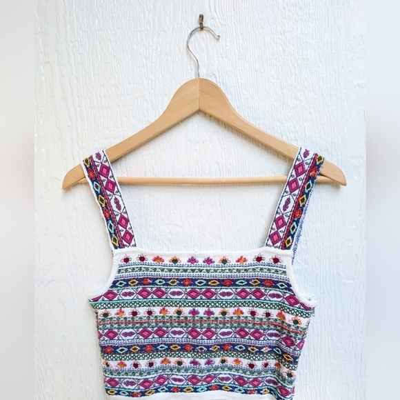 Zara Tops - Zara Knit Tribal Beaded Crop Tank Top Boho Festival Summer Women's Size Small
